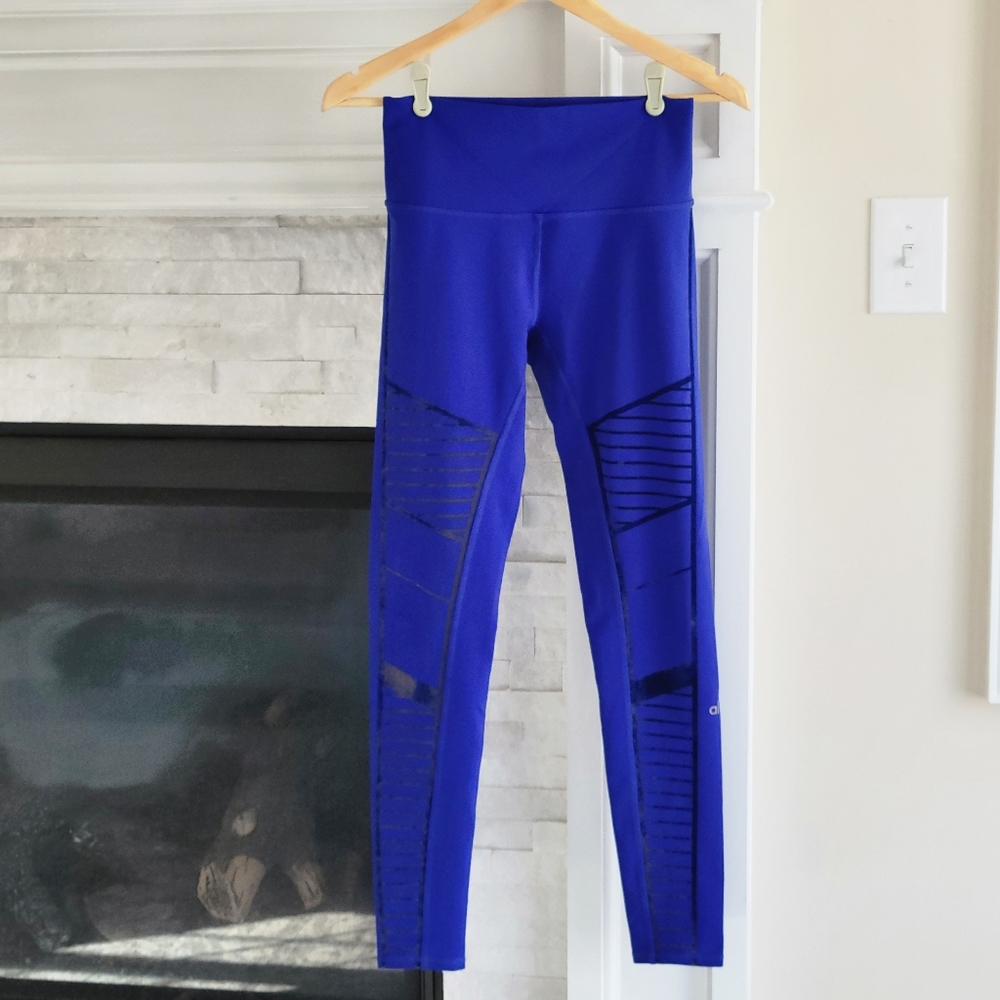 ALO Yoga Moto High Waist Rise Leggings Yoga Pants Bright Blue Small